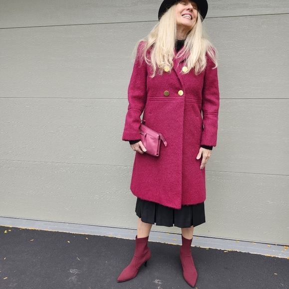 L L Collezioni Italia Ex Cond & Pro Clean Empire Waist Wool Coat Berry 4-6, $135 - Picture 8 of 16